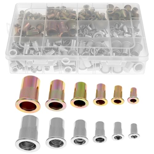 QWORK® 500 Stück Nietmuttern Sortiment M3-M10, Flachkopf Gewindenieten Einziehmuttern, Alu & Verzinkt Stahl, Rostbeständig & Hochwertig