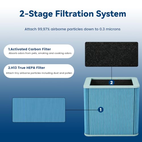 Image of 211+ Replacement Filter Compatible with 211+ Air Cleaner Purifier, Particle and Activated Carbon Replacement AllergenBlock Filter, Blue,2 Pack