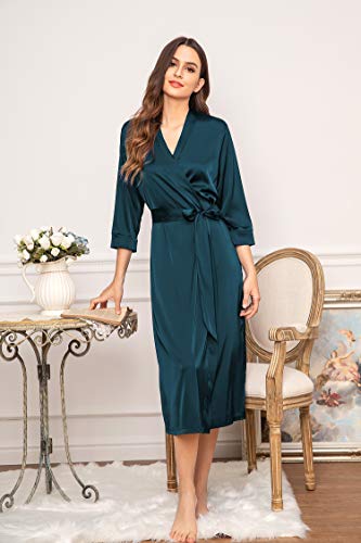 Ekouaer Satin Dressing Gowns Women Robes Lightweight Bathrobes Kimonos Bridesmaid Bride Long Robe Wedding Party Silk Nightwear with Pockets - Image 4