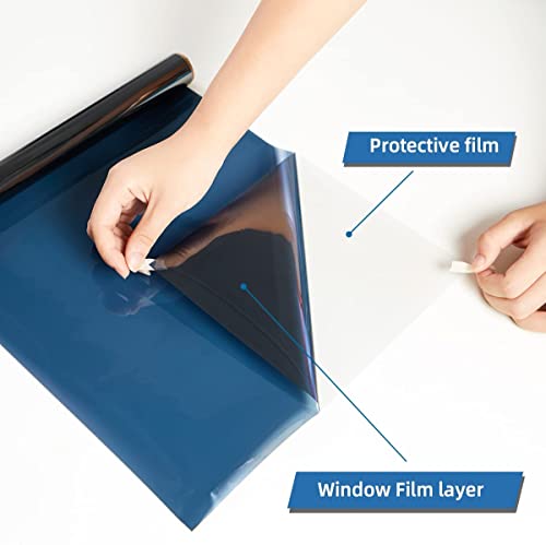 Image of WISDOM Blue Window Film Privacy Window Heat Control Film Glass Films Self-Adhesive Window Dark Blue & Tint for Home and Office Size : (20 x 120 inch)