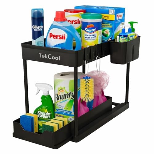 Image of TEKCOOL 2 Tier Under Sink Storage Organizer for Kitchen & Bathroom /Pullout Cabinet Organizer for Kitchen Cabinets /Under Sink Organizer /Bathroom Cabinet Storage(Pack of 1, Black).