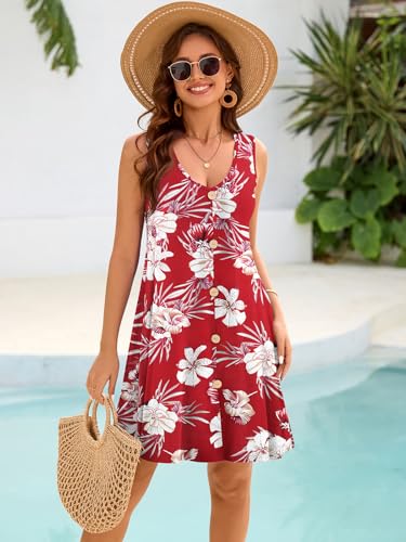 Image of BELAROI Summer Dresses for Women Beach Tshirt Sundress V Neck Casual Swing Tank Dress Swimsuit Cover Ups Pockets