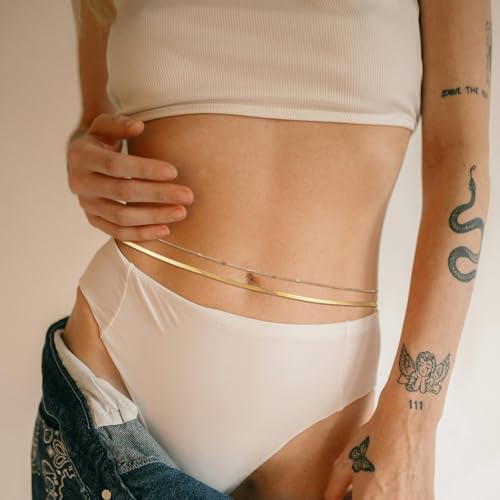 Cadena de vientre dorada ajustable para mujer con dos piezas para bikini 3