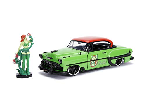 Jada Toys 253255009 Comics Bombshells 1953 Chevy Bel Air Hard, Auto giocattolo da Diecast, Porte bagagliaio e cofano apribile, include statuetta Poison Ivy in scala 1:24, verde/rosso