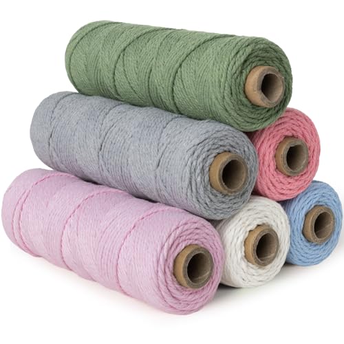 GUBOCA Hilo Macrame 2mm x 100m,6 Pezzi Set,6 Colores Cuerda Macrame para Manualidades,Tejidos,Bohemia Decoración (6 Colores A)