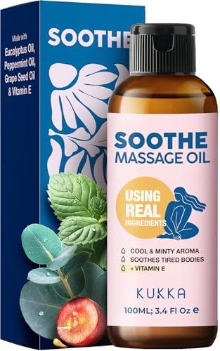 Kukka Soothe Massage Oil - Spa Quality Warming Massage Oil - Body Oils for Women & Men - Infused with Eucalyptus Oil Peppermint Oil Grapeseed Oil & Vitamin E Oil (3.4 fl oz)