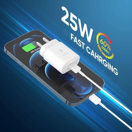 Image of 25W Super Fast Charging Adapter with 1M USB-C Cable | PD 3.0 PPS Wall Charger | Compatible with Galaxy S25 /S24 /S23 /S22, A56 /A55 /A35, Tab S10 Ultra /S10+, M & F Series Phones - White