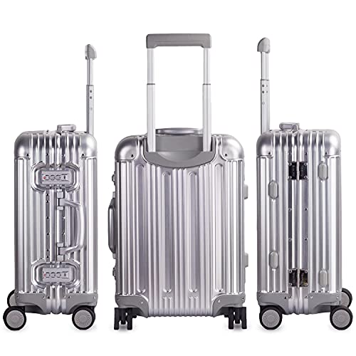 Travelking All Aluminum Carry On Luggage With Tsa Locks Fashion Cool Metal Hard Shell Spinner Suitcase ( Silver , 20 Inch ) #TOP4