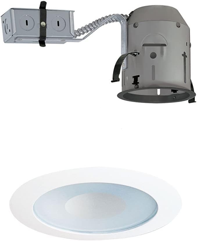 TC1R & 12W-WH Combo 4-Inch TC Rated Remodel Recessed Housing with Perimeter Frosted Glass Lens, White Trim Ring Trim (Shower)