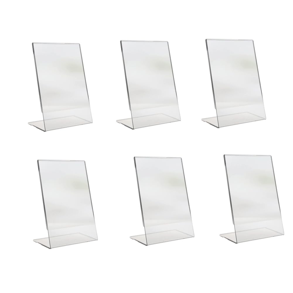 Pack of 6 A6 Vertical Design L-Shape Transparent Acrylic Label Sign Holders