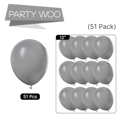 Image of PartyWoo Gray Balloons, 51 pcs 12 Inch Matte Gray Balloons, Grey Balloons for Balloon Garland or Balloon Arch as Birthday Party Decorations, Wedding Decorations, Baby Shower Decorations, Gray-Y71