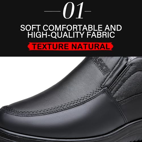 Men's Leather Warm Fur Lined Slip On Snow Boots Winter Hand Stitching Low Top Anti-Slip Outdoor Water Resistant Sneakers Boots Lightweight Casual Walking Loafers Shoes2