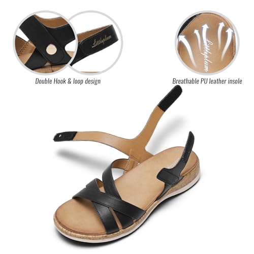 Littleplum Orthopedic Sandals for Women Arch Support - Comfortable Flat Sandals, Dressy Orthotic Summer Shoes for Walking Work Beach with Adjustable Strap, Black Size 7 by Littleplum - Used condition - Image 5