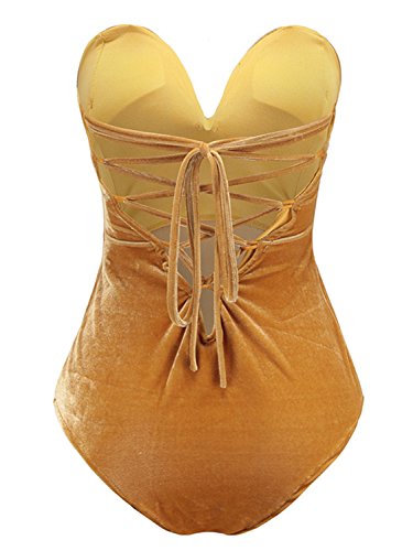 Persun Women's Lace Up Back Velvet Bodysuit Sleeveless Deep V Neck Bodysuit Leotards #TOP2