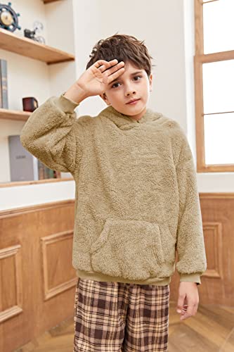 Makkrom Boys Girls Sherpa Hoodies Fleece Hoodie Pullover Outfits for Kids3