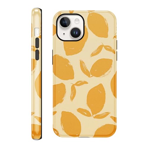 Knrlqim 2 in 1 Coque pour iPhone 14/iPhone 13 Étui 6,1", Motif Citron Jaune Dessin Aesthetic Etui, TPU Silicone Antichoc Housse Protection, Femmes Filles Cover Case pour iPhone14, L'été