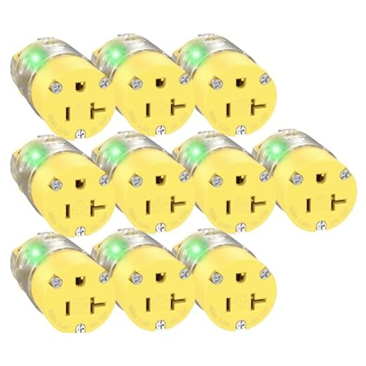 20A Lighted Female Extension Cord Ends Replacement 120V NEMA 5-20R Illuminated Drop Cord Cap with Green Neon Light Connector Outlet Compatible with Starndard 15A 110V Male Plug End UL Listed 10-Pack