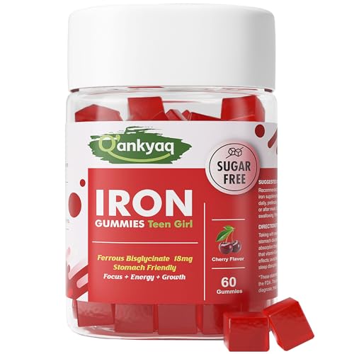 Iron Gummies Supplement for Teen Girls Women Ferrous Bisglycinate 60 Cts