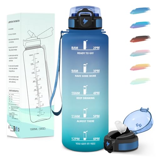 Motswedi Borraccia 1,5 litri, con Cannuccia, Borraccia Palestra, Facile da Aprire, Bottiglia acqua, a Prova di Perdite, Borracce, per Palestra, Yoga, Ufficio, Trekking, Fitness, Blu Verde