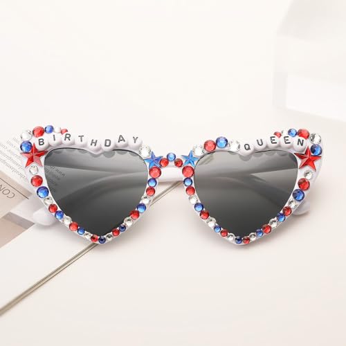 Kenailw Birthday Queen 4th of July Outfits for Women Men Sunglasses, Red White and Blue Glasses Patriotic Party Accessories (style-3) by Kenailw - Used condition - Image 3