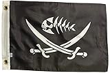 Small 12'x18' Black Pirate Fish Flag Sword Banner Boat Sea Man Cave Bar Skeleton