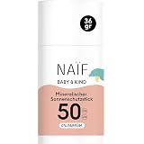 Naïf - Mineralischer Sonnenschutzstick - für Baby & Kind - LSF 50-0% Parfüm - Stick ohne Mikroplastik, Mineralöle oder Silikone - UVA und UVB Schutz - Wasserresistent - Dermatologisch Getestet - 36g