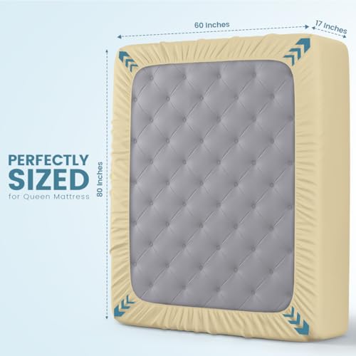 Image of Queen Size Mattress Protector Waterproof, Premium 200 GSM Terry Mattress Cover, Soft & Breathable Bed Cover, Fitted Sheet Style Stretchable Deep Pockets 17 inch by Utopia Bedding (Beige)