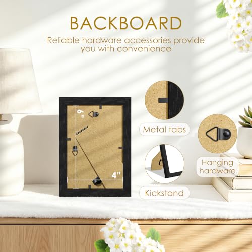 Image of 4x6 Picture Frame Set of 2, Solid Wood Frames, Black Woodgrain