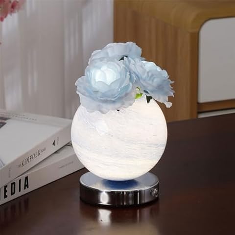 Flower Table Lamp, Rechargeable Cordless Lamp Rose Light 3 Colors Dimmable Touch Lamp, LED Night Light for Bedroom Living Room Decor Artificial Flower Lamp Valentine Birthday Gift for Her (Blue) Cover