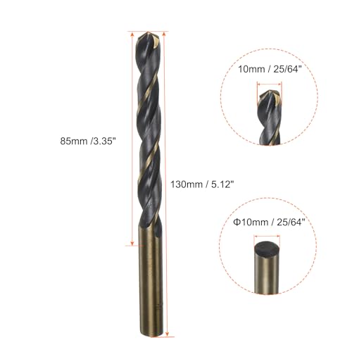 Harfington HTA231128HH000152 3Pcs Jobber Drill Bits 10Mm (25/64") Black Nitride & Gold Titanium Coated High Speed Steel (Hss) 4341 Twist Drill Bits thumb #1