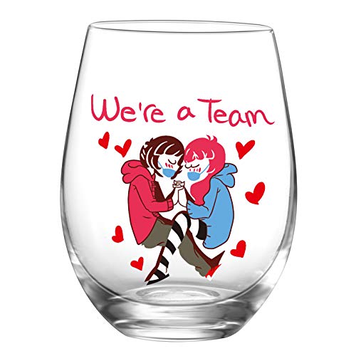IFOLAINA We are a Team Valentine's Day Quarantine Stemless Wine Glass 15oz Novelty Crystal Cup with Sayings Funny Christmas Gifts Party Accessories for Lover Boyfriend Girlfriend Wife Husband