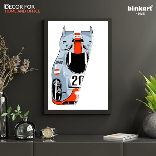 Image of BLINKART Ford Mustang GT Le Mans CarFramed Posters Gift Items Boys Room Wall Decoration Bedroom Office Studio Synthetic Wood Frame & Acrylic Glass Ready to Hang - 12x8 Inch, (A4 Size) - CAR-006