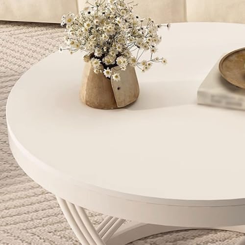Table basse ronde en ardoise anti-tache et table d'appoint compacte style crème moderne - 5