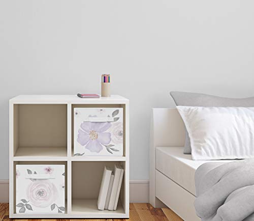 Image of Sweet Jojo Designs Lavender Purple, Pink, Grey and White Organizer Storage Bins for Watercolor Floral Collection - Set of 2 - Rose Flower