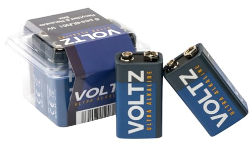 VOLTZ Paquete de 6 Pilas Ultra Alcalinas 9V No Recargables - 6LR61 Pila Petaca para Uso Diario - Pack de 6 9V