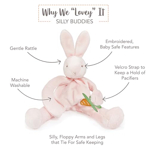 Image of Bunnies By The Bay inchBlossom inch Bunny Silly Buddy - Animal Pacifier Holder Plush Toy with Velcro Loop Attachment - 10 inch (25cm) Size