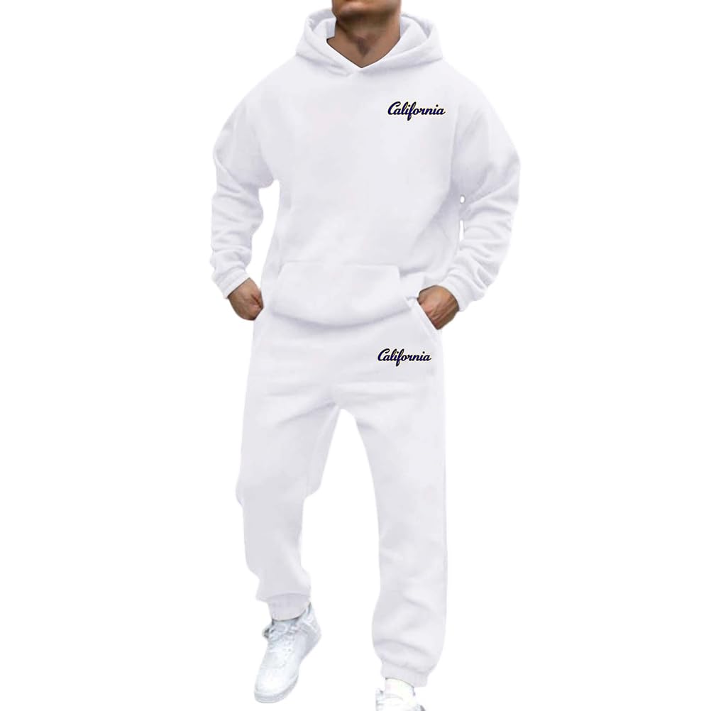 Jogginganzug Herren Trainingsanzug 2 Teiliger 3D Logo Einfarbig Langarm Hoodie Mit Taschen + Hose Y2K Hip Hop Sportanzug