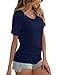 Anydoll Women's 2026 Summer Shirts Casual Short Sleeve Vneck Navy Blue Tops Dressy Work Tunics Comfy Blouse Large