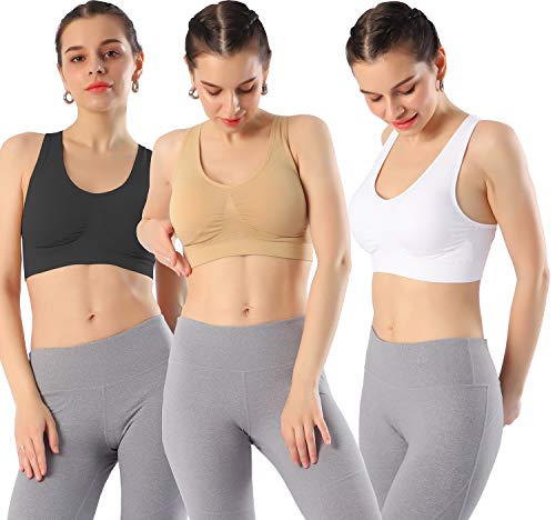 Cabales Women's 3-Pack Seamless Wireless Sports Bra with Removable Pads,Racerback-BWB,X-Large