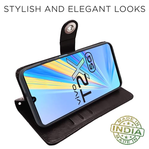 Image of Pikkme Vivo T2X / Y16 / Y56 5G Flip Cover Leather Finish | Inside TPU with Card Pockets | Wallet Stand and Shock Proof | Complete Protection Button Flip Case (Coffee)