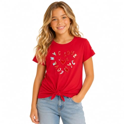 Image of DKNY Girls Shirts - Lightweight Cotton Blend Short Sleeve Crewneck Graphic Tee Cute Tops - Casual Trendy Girls Summer Clothes