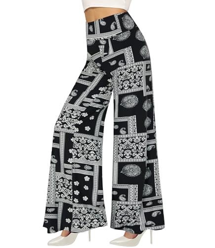 QGGQDD Wide Leg Palazzo Pants for Women - Casual Soft High Waist Lounge Pants Loose Comfy Stretchy Trousers