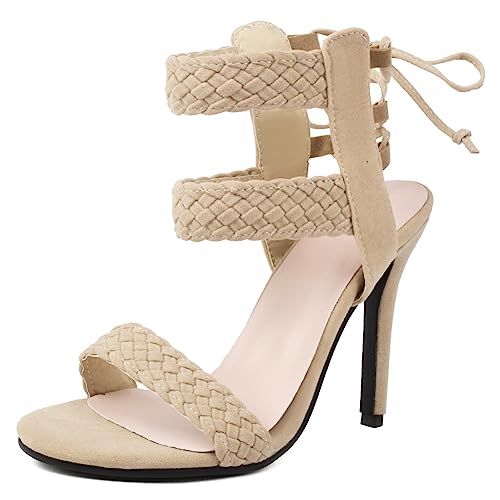 Sandales de soirée à talon aiguille en suède beige pour un maintien chic et confortable