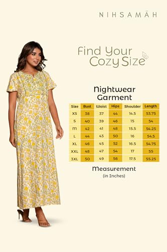 Image of NIHSAMAH Cotton Nighty for Women - Printed Stylish Night Gown, Comfortable Sleepwear Long Nightwear, Maxi