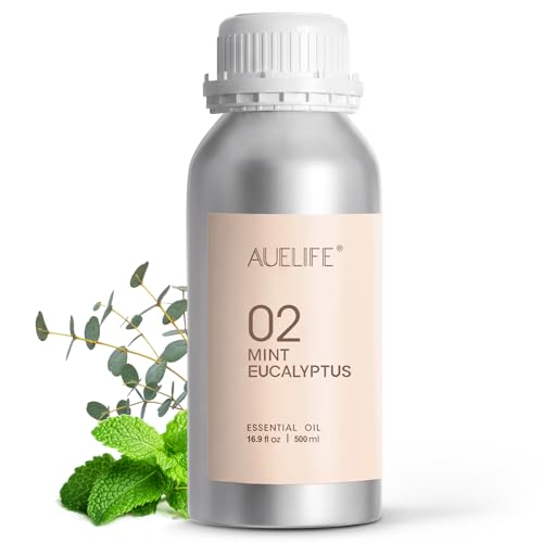 Image of Auelife 16.9oz (500 ml) Mint & Eucalyptus Essential Oils for Diffusers for Home, Large Aluminum Bottle Fragrance Oil for Candle & Soap Making, Aromatherapy Oil for DIY Scents & Home Fragrance