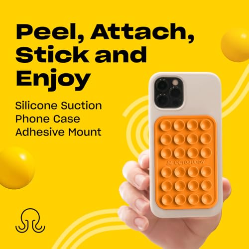 Image of OCTOBUDDY Classic MAX - Silicone Suction Phone Case Adhesive Mount - Hands-Free, Strong Grip Holder for Selfies and Videos - iPhone and Android Compatible - 2.6″ x 3.9″, Marigold