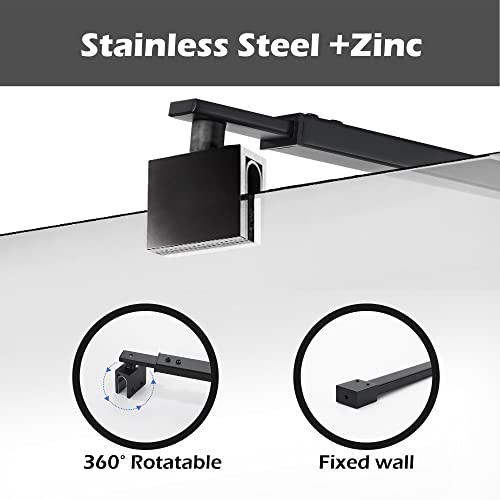 Matte Black Stainless Steel Wall-To-Glass Bathroom Shower Support Bar Arm For 5/16" 3/8" Thick Glass Door, 47 Inch Fixed Supporting Rod For Frameless Glass Panel #TOP3