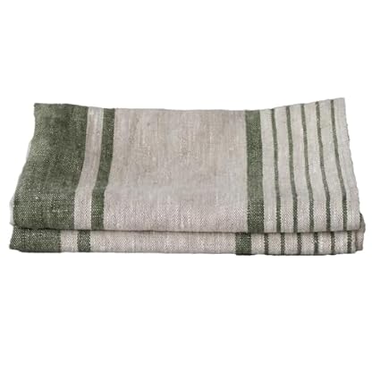 LinenMe Set mit 2 Geschirrtuch Leinen 100%, 45x66 cm Provence - Leinentuch mit Aufhänger - Geschirrtücher & Küchentücher in Natur/Waldgrün gestreift, Hergestellt in Litauen – Bild 7