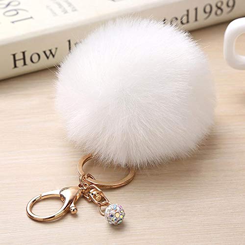 Gift-4Car - Artificial Rabbit Hair Car Keychain Pendant Fluffy Cute Ball Key Ring Ladies Backpack Pendant Gift For Girl Car Interior