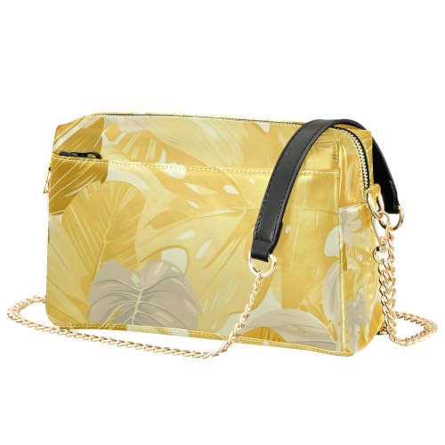 Sac à bandoulière pour femme Mnsruu en cuir synthétique à motif feuilles jaunes